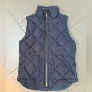 J. Crew Dark Blue Quilted Vest with Gold Accents